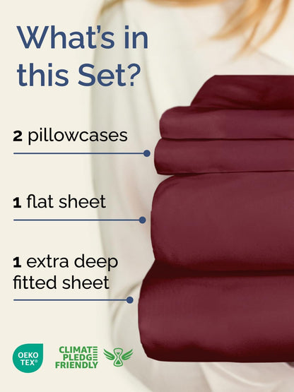 CGK Extra Deep Twin Sheet Set - 4Pc Cooling Sheets - Burgundy