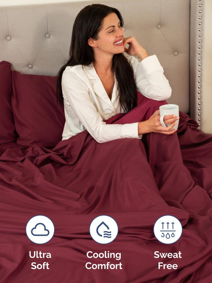 CGK Extra Deep Twin Sheet Set - 4Pc Cooling Sheets - Burgundy