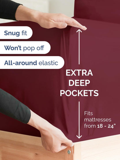 CGK Extra Deep Twin Sheet Set - 4Pc Cooling Sheets - Burgundy