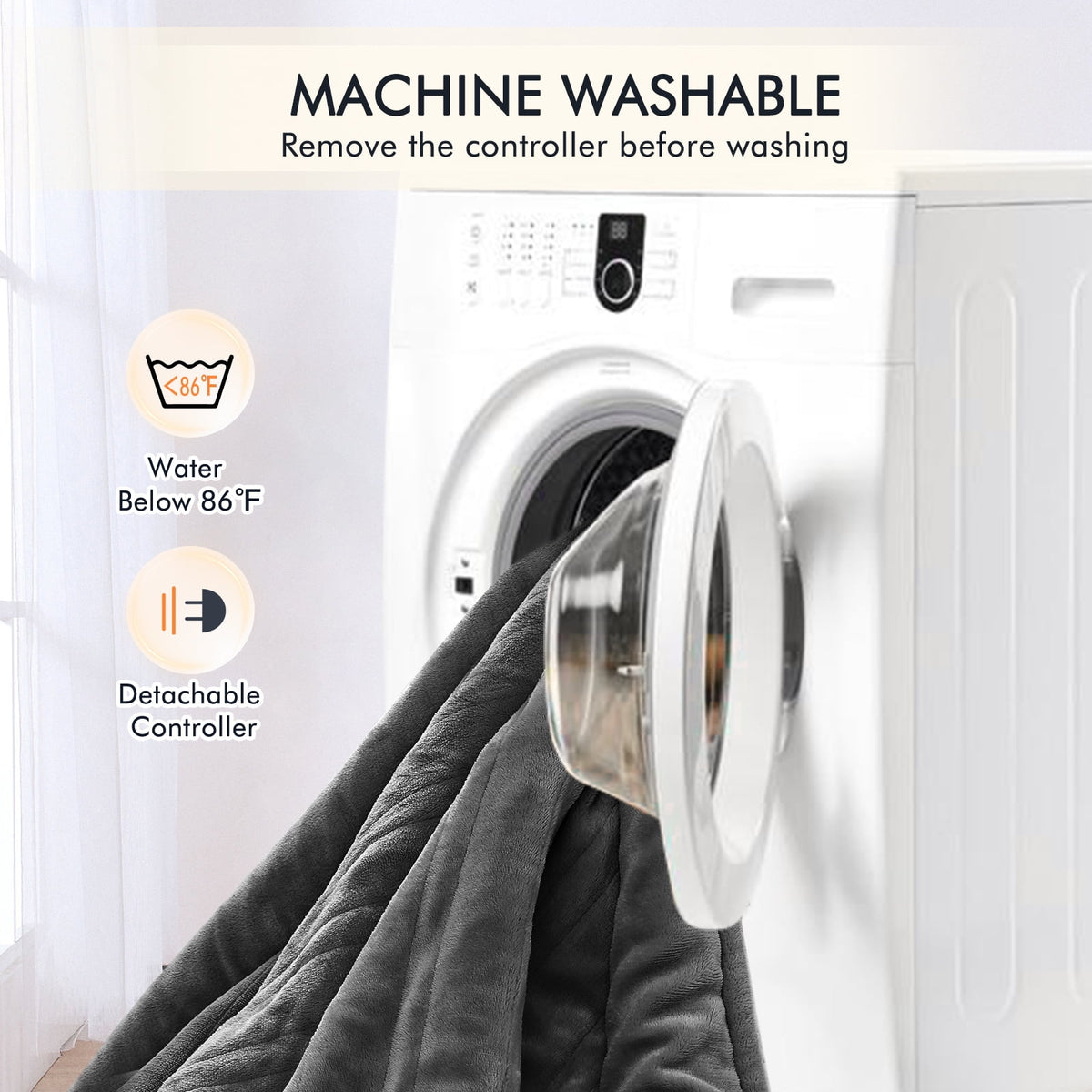 Heated Blanket Queen Size 84''X90'', Fast Heating with Dual Controllers Electric Blanket, 10 Heating Levels, 10H Timer, Preheat Function - Gray